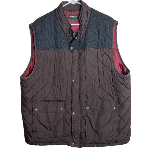 Men's Tweed Vest- Quilted Wool Blend Yoke, Pockets, Warm, Puffer, collar - Picture 11 of 11